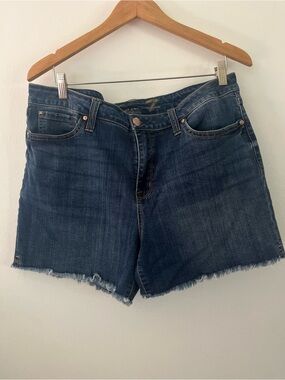 7 For All Mankind Weekend Shorts Raw Edge Stretch Denim Women's 16 Medium Wash